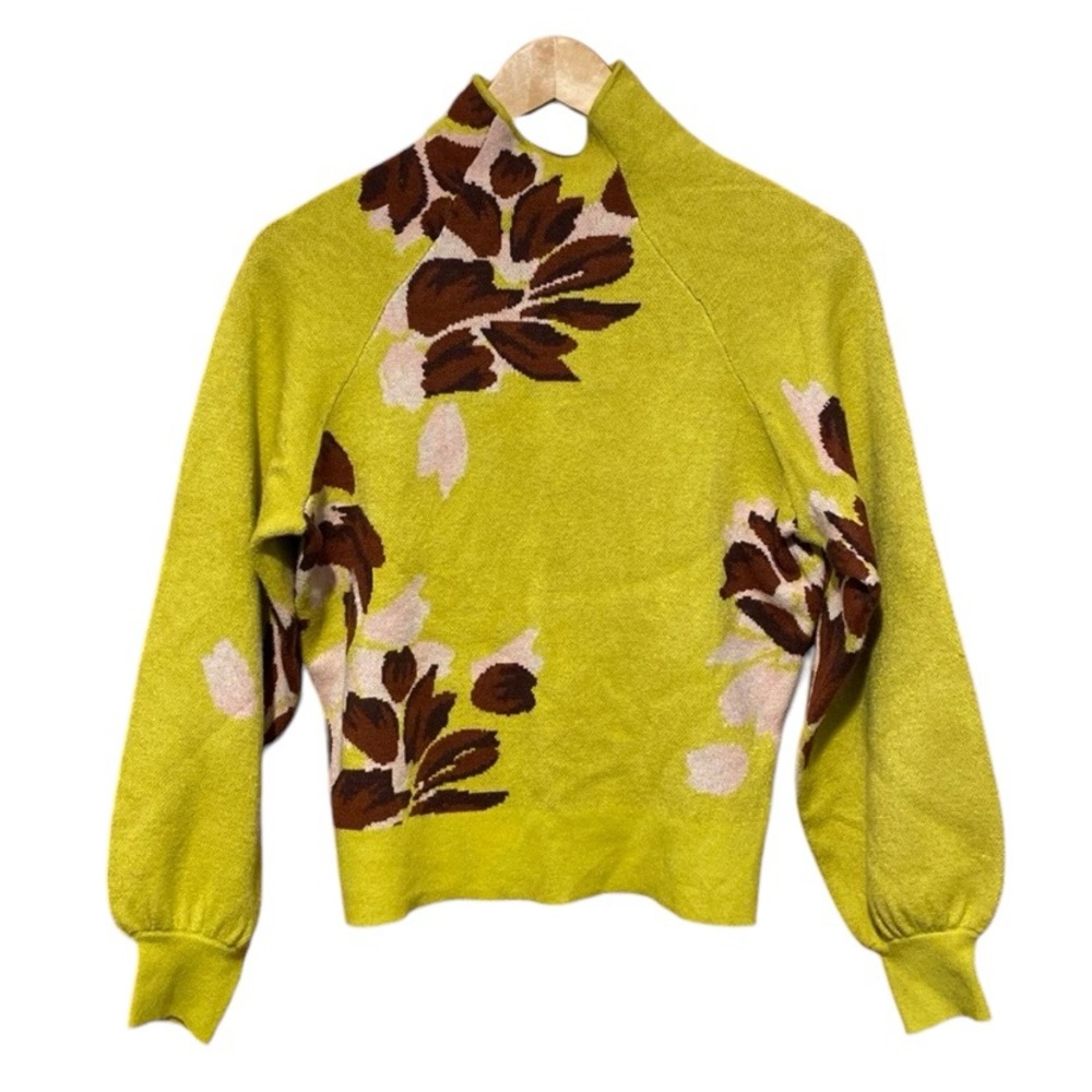 Anthropologie Floral Mock Neck Sweater size XS